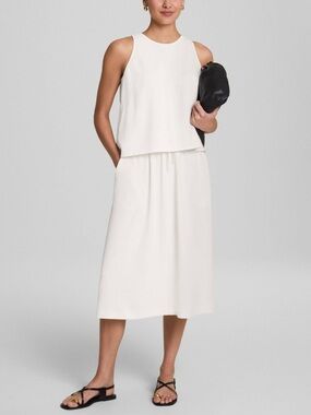 Spanx Luxe Drape Midi Skirt 1X Tall Plus Drawstring Cream NWT